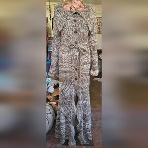 Newport News Brown & Cream Knit Maxi Cardigan with Belt